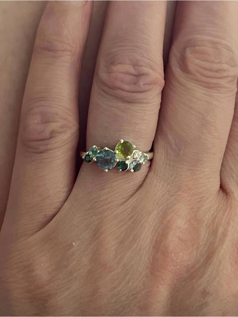 NIB Sterling Silver lab created Multi-Gem Green & Blue Ring size 7.5 never worn. - Picture 4 of 6